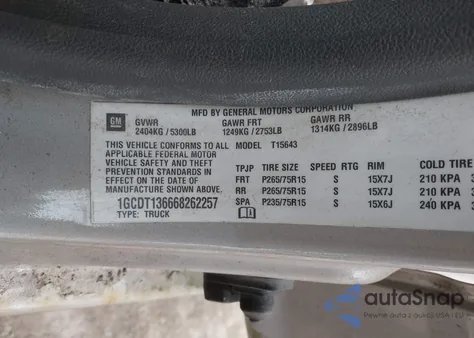 2006 Chevrolet Colorado Lt from USA, damaged, VIN 1GCDT136668262257